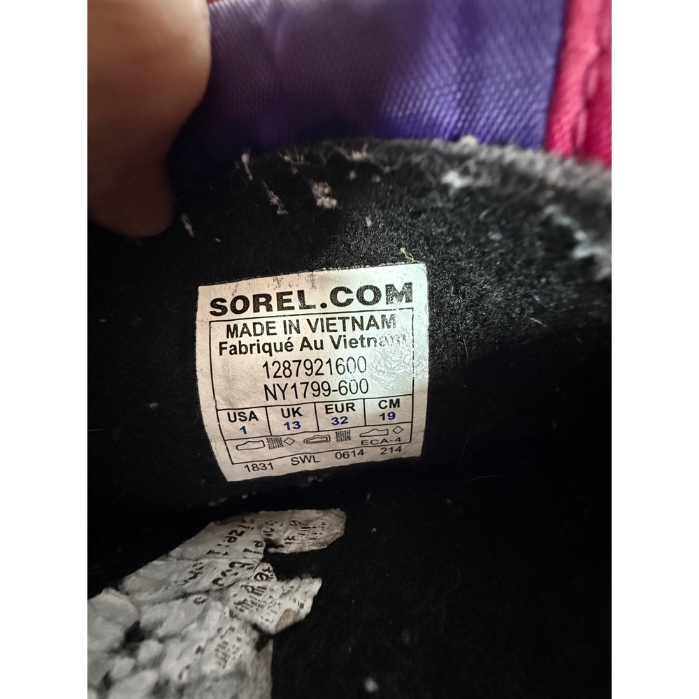 Sorel Kids Pink Purple Snow Boots Waterproof Winter Insulated NY1799-600 Size 1 - Picture 4 of 12